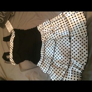 A cute little ruffle dress with poka dots.